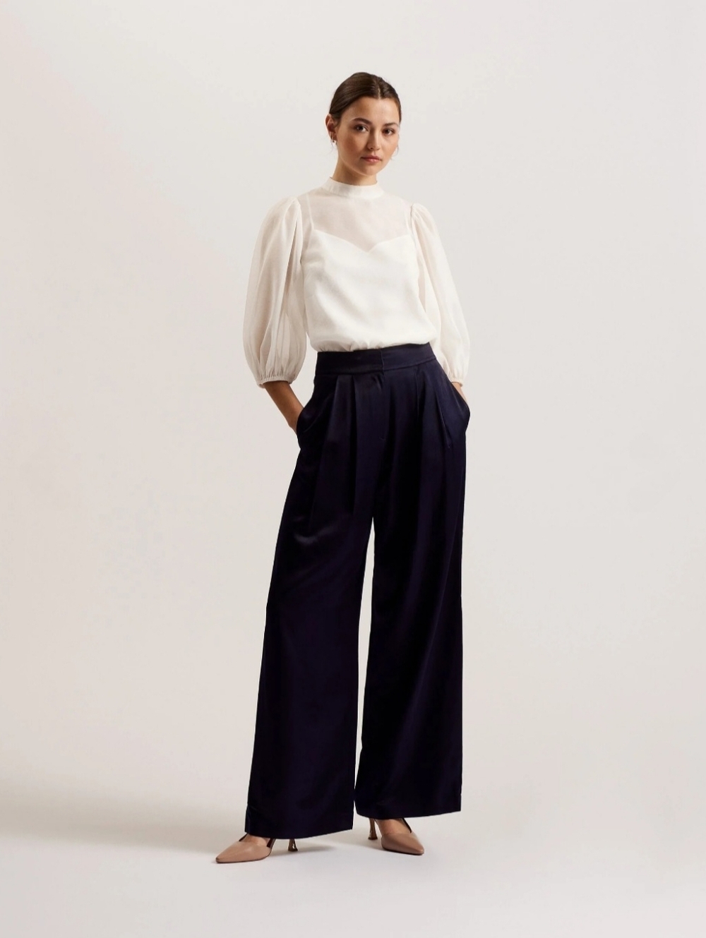 Ted Baker Frias Sheer Organza Top with Balloon Sleeves - Size 2